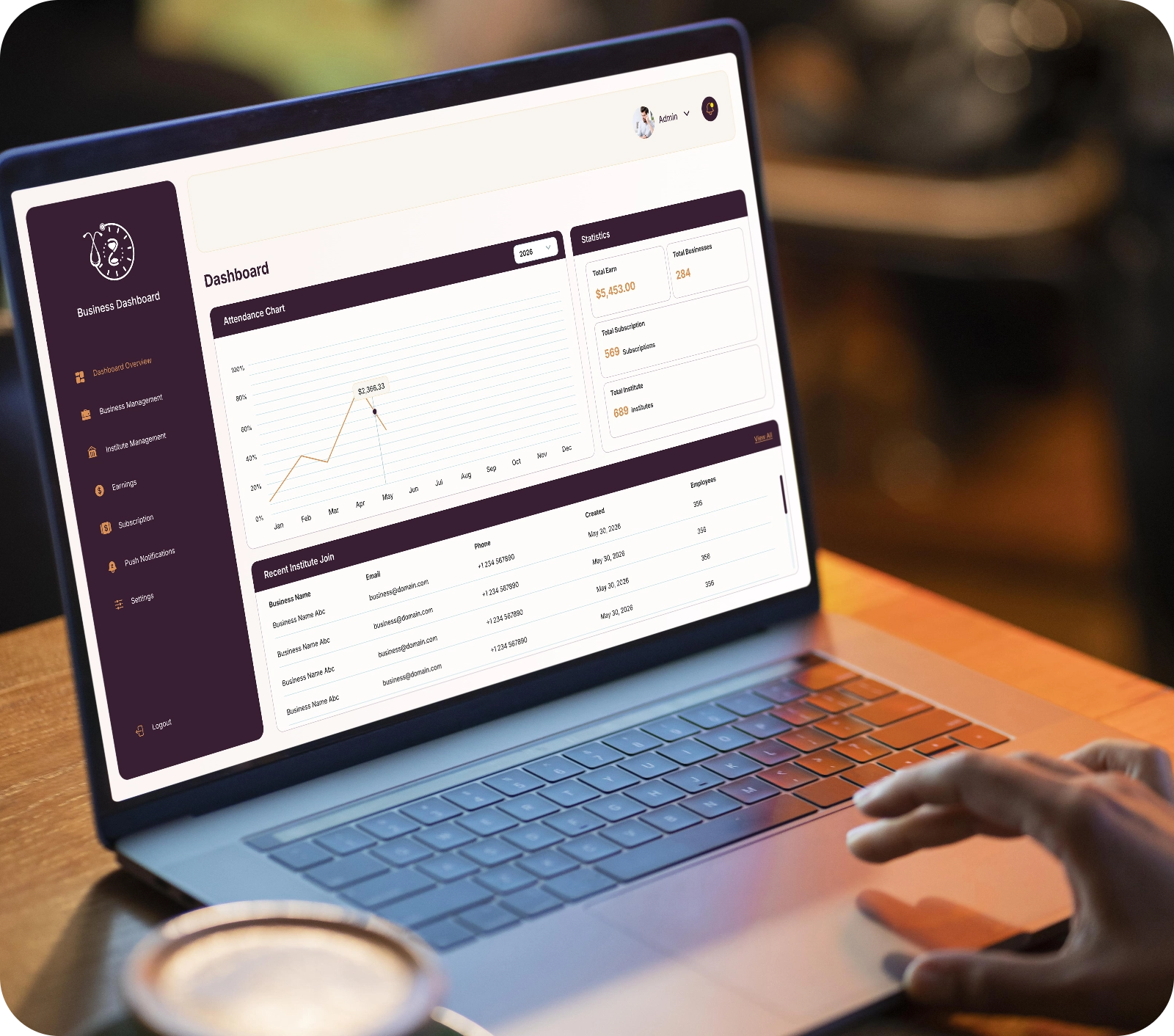 Duty Hour super admin dashboard on laptop