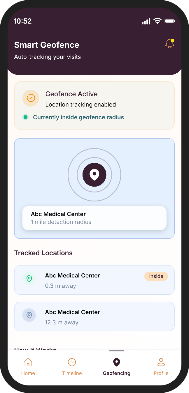 Duty Hour smart geofence screen